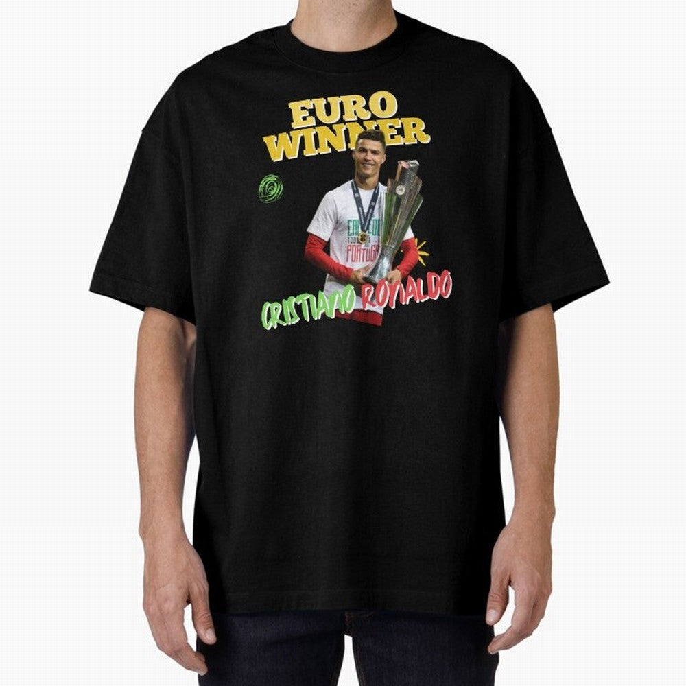Cristiano Ronaldo Euro Winner Oversized T-Shirt Bring Home FIFA World Cup 2026 Group Stage for Fans of Cristiano Ronaldo, Haaland and CR7 and Brazil, Portugal and Argentina, Bringing Football Festival Excitement, Trophy Ambitions, Country Rivalries