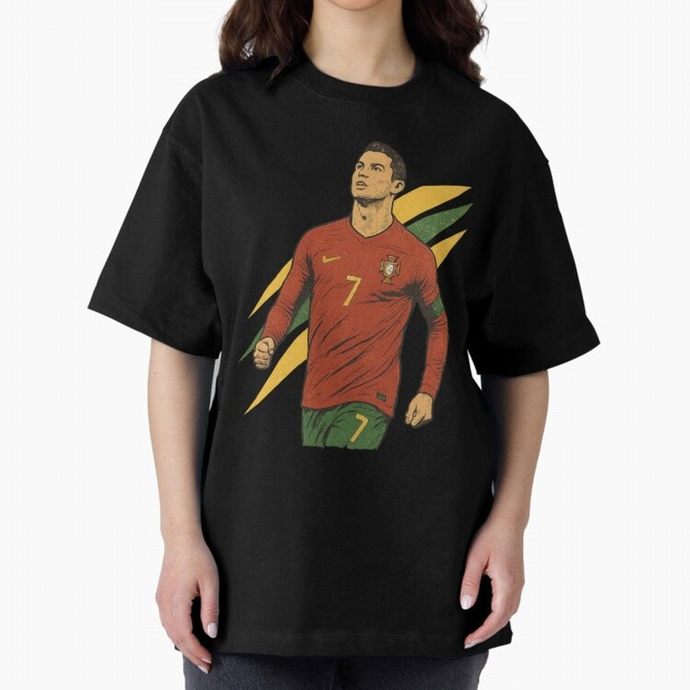 Cristiano Ronaldo Retro Portugal Football Art ¨C Vintage Supporter Design Oversized T-Shirt Relive the Noise and Pride of Global Football Passion for FIFA World Cup 2026 USA Canada Mexico, Inspired by Neymar, Haaland and Cristiano Ronaldo,