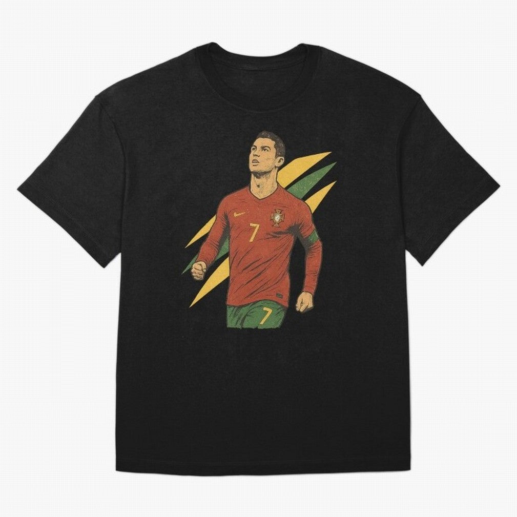 Cristiano Ronaldo Retro Portugal Football Art ¨C Vintage Supporter Design Oversized T-Shirt Relive the Noise and Pride of Global Football Passion for FIFA World Cup 2026 USA Canada Mexico, Inspired by Neymar, Haaland and Cristiano Ronaldo,