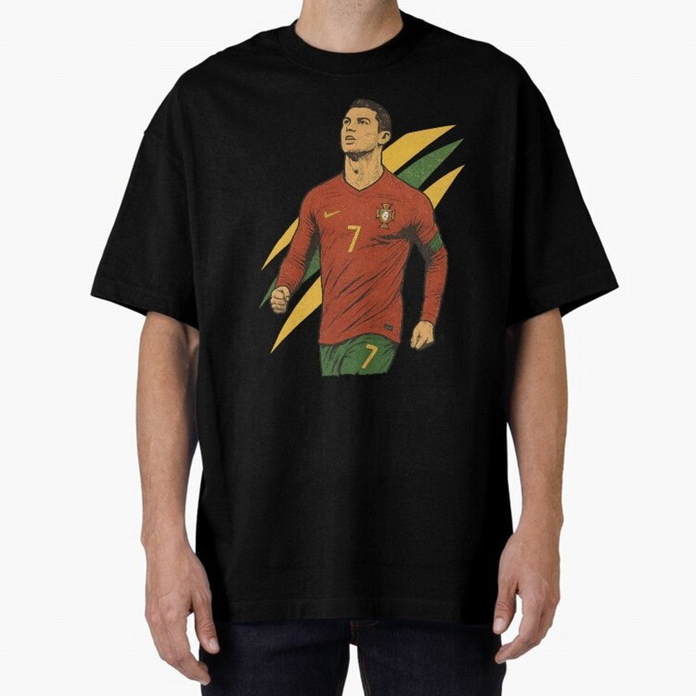 Cristiano Ronaldo Retro Portugal Football Art ¨C Vintage Supporter Design Oversized T-Shirt Relive the Noise and Pride of Global Football Passion for FIFA World Cup 2026 USA Canada Mexico, Inspired by Neymar, Haaland and Cristiano Ronaldo,