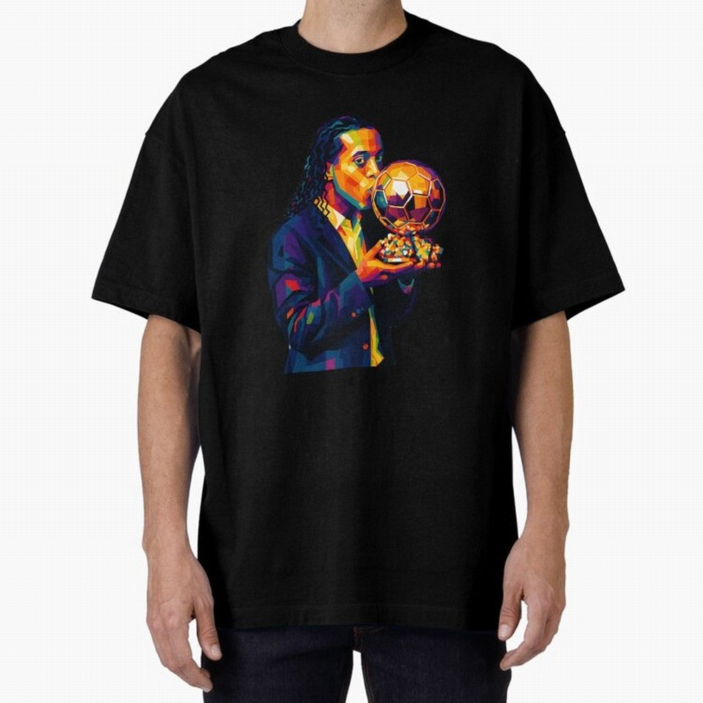 Ronaldinho Wpap Art Oversized T-Shirt Experience the FIFA World Cup 2026 USA Canada Mexico Journey through CR7 Highlights, England Pride, Vintage Soccer Flavor, Modern Football Stars, National Flags and Final Night Emotion; Perfect for Supporters