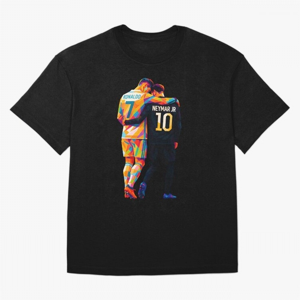 Cristiano Ronaldo & Neymar JR Wpap Art Oversized T-Shirt Follow the Road to FIFA World Cup 2026 Group Stage Spirit, Built around France, Messi, Neymar and Mbappe, Championship Spirit, Famous Goals, Roaring Crowds and International Football Unity;