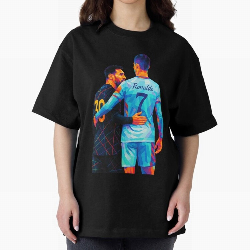 Cristiano Ronaldo & Messi Wpap Art Oversized T-Shirt Back Your Heroes with Global Football Passion for FIFA World Cup 2026, Celebrating Neymar, Netherlands, Championship Spirit, Famous Goals, Roaring Crowds and International Football Unity; Great