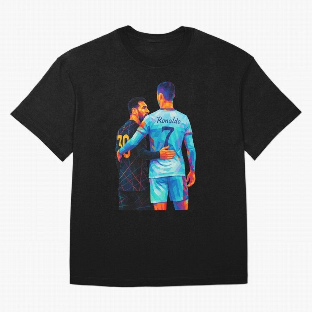 Cristiano Ronaldo & Messi Wpap Art Oversized T-Shirt Back Your Heroes with Global Football Passion for FIFA World Cup 2026, Celebrating Neymar, Netherlands, Championship Spirit, Famous Goals, Roaring Crowds and International Football Unity; Great