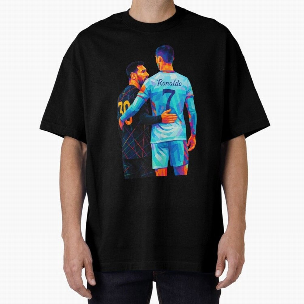 Cristiano Ronaldo & Messi Wpap Art Oversized T-Shirt Back Your Heroes with Global Football Passion for FIFA World Cup 2026, Celebrating Neymar, Netherlands, Championship Spirit, Famous Goals, Roaring Crowds and International Football Unity; Great