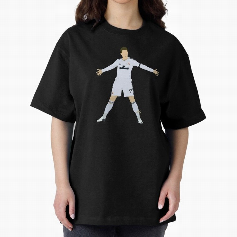 Cristiano Ronaldo celebrates at Real Madrid Oversized T-Shirt Mark Match Day Hype around FIFA World Cup 2026, Messi, Neymar and Mbappe, France, Stadium Memories, Football Loyalty, International Chants and Championship Tradition; Perfect for