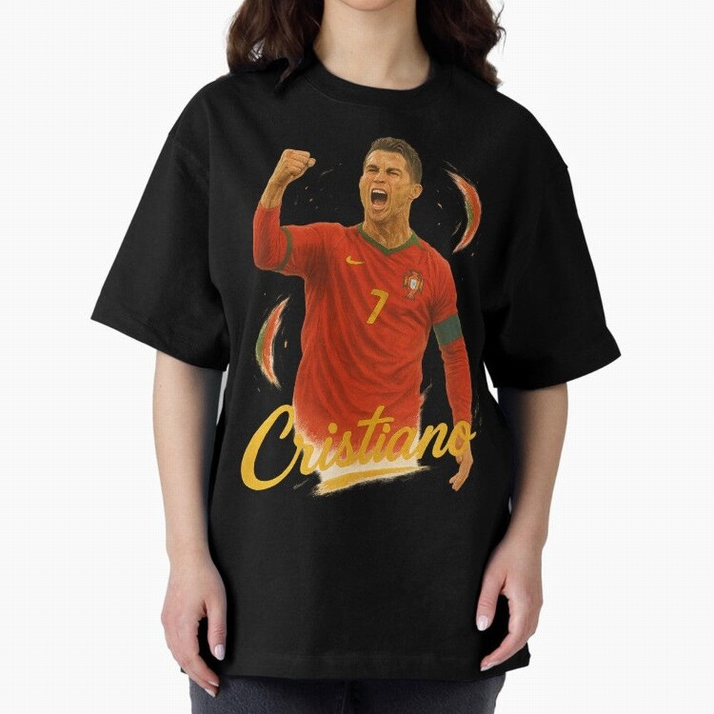 Cristiano Ronaldo Portugal Art ¨C Captain¡¯s Glory Football Tribute	 Oversized T-Shirt Bring Retro Soccer Energy to the FIFA World Cup 2026 Journey through Neymar Highlights, Germany Pride, Soccer Culture, Superstar Moments, National Team Dreams