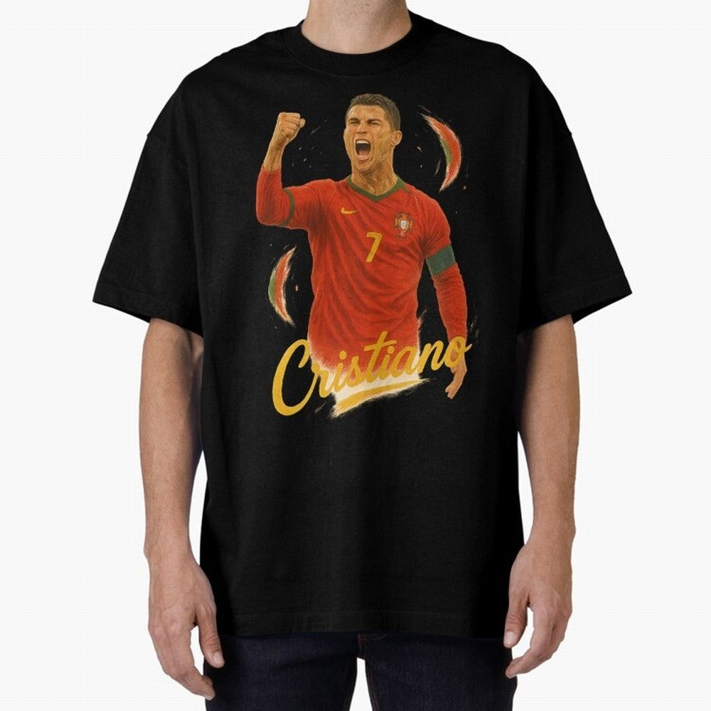 Cristiano Ronaldo Portugal Art ¨C Captain¡¯s Glory Football Tribute	 Oversized T-Shirt Bring Retro Soccer Energy to the FIFA World Cup 2026 Journey through Neymar Highlights, Germany Pride, Soccer Culture, Superstar Moments, National Team Dreams