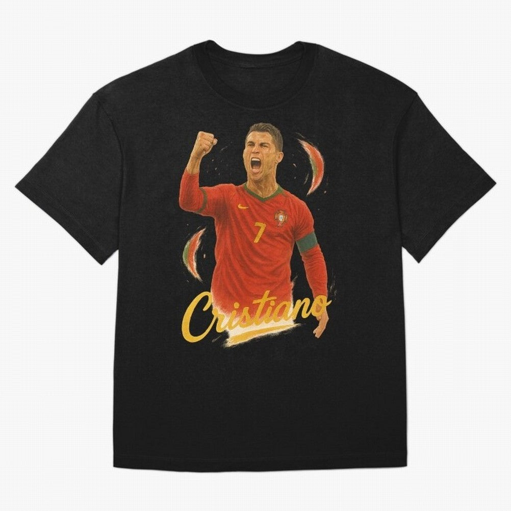 Cristiano Ronaldo Portugal Art ¨C Captain¡¯s Glory Football Tribute	 Oversized T-Shirt Bring Retro Soccer Energy to the FIFA World Cup 2026 Journey through Neymar Highlights, Germany Pride, Soccer Culture, Superstar Moments, National Team Dreams