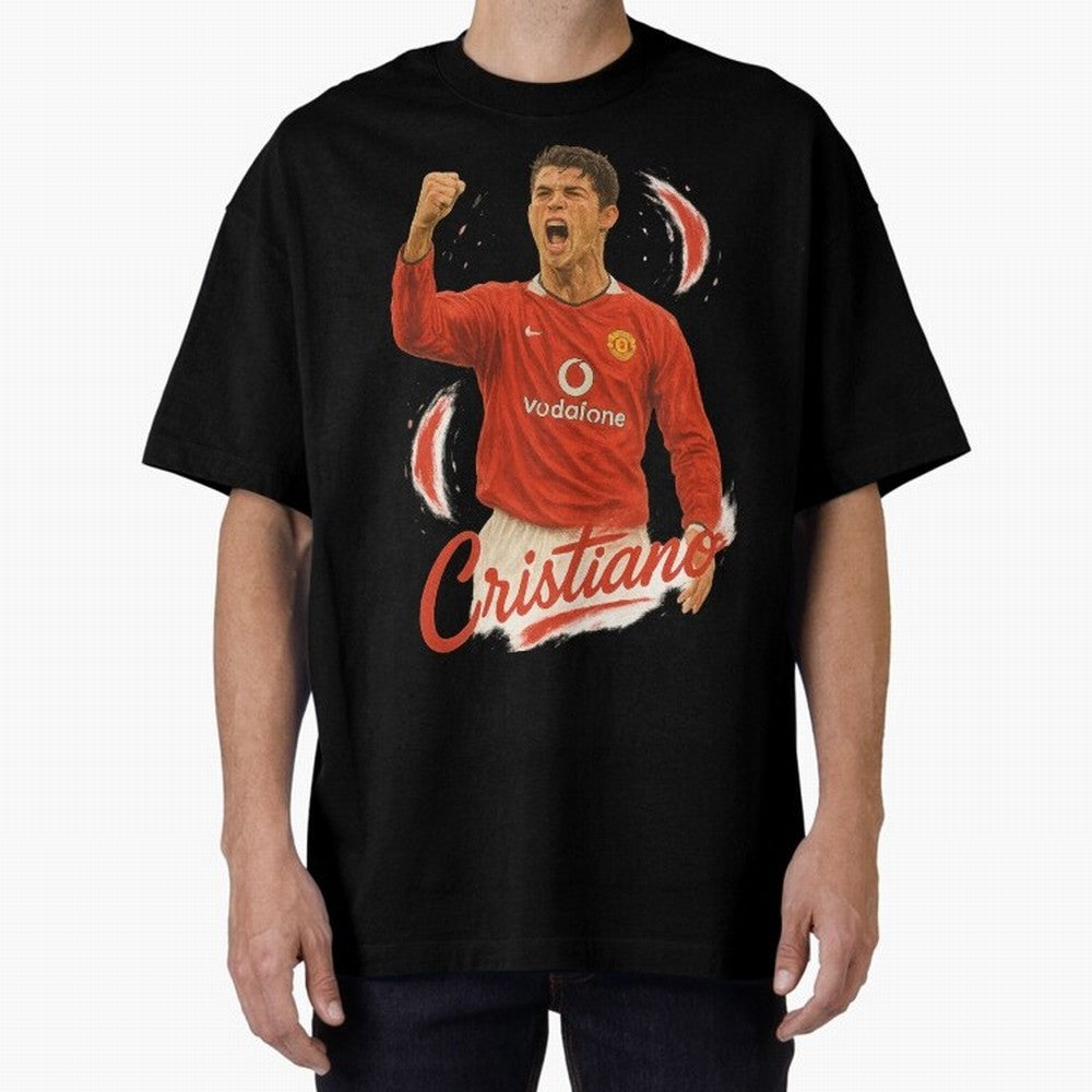 Young Cristiano Ronaldo Man United Art ¨C Rising Soccer Legend Tribute	 Oversized T-Shirt Celebrate the Road through FIFA World Cup 2026 Group Stage for Fans of Messi, CR7 and Mbappe and Brazil, Bringing Champion Mindset, Group Stage Buzz, Knockout