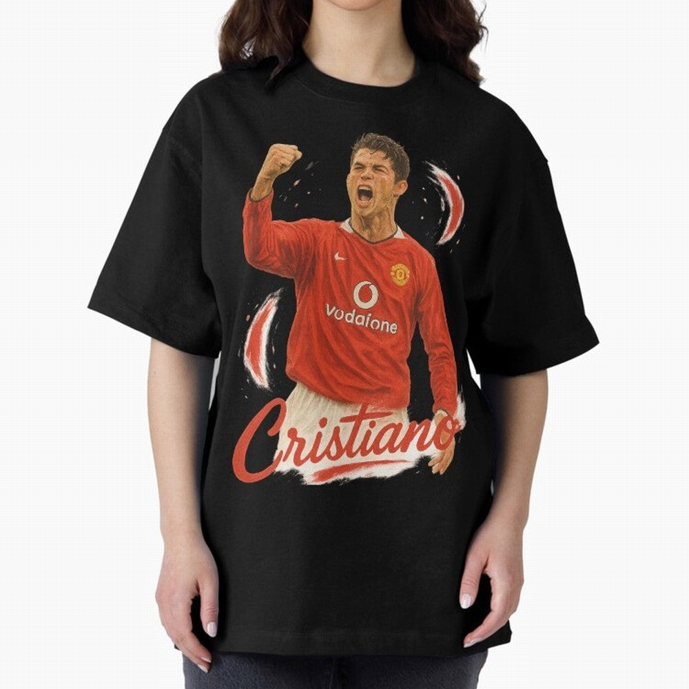 Young Cristiano Ronaldo Man United Art ¨C Rising Soccer Legend Tribute	 Oversized T-Shirt Celebrate the Road through FIFA World Cup 2026 Group Stage for Fans of Messi, CR7 and Mbappe and Brazil, Bringing Champion Mindset, Group Stage Buzz, Knockout
