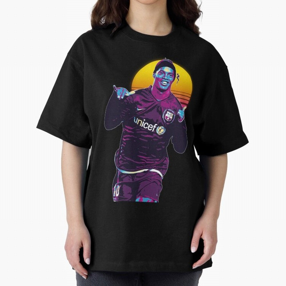 ronaldinho retro Oversized T-Shirt Follow Every Goal of the FIFA World Cup 2026 USA Canada Mexico Journey through Mbappe and Neymar Highlights, Argentina, France and Brazil Pride, Championship Spirit, Famous Goals, Roaring Crowds and International
