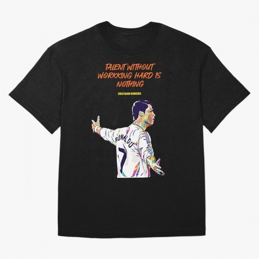 Cristiano Ronaldo Motivational Quote Oversized T-Shirt Show Support during FIFA World Cup 2026 USA Canada Mexico for Fans of Haaland and Germany, Bringing Football Festival Excitement, Trophy Ambitions, Country Rivalries and Star Player Buzz; Great