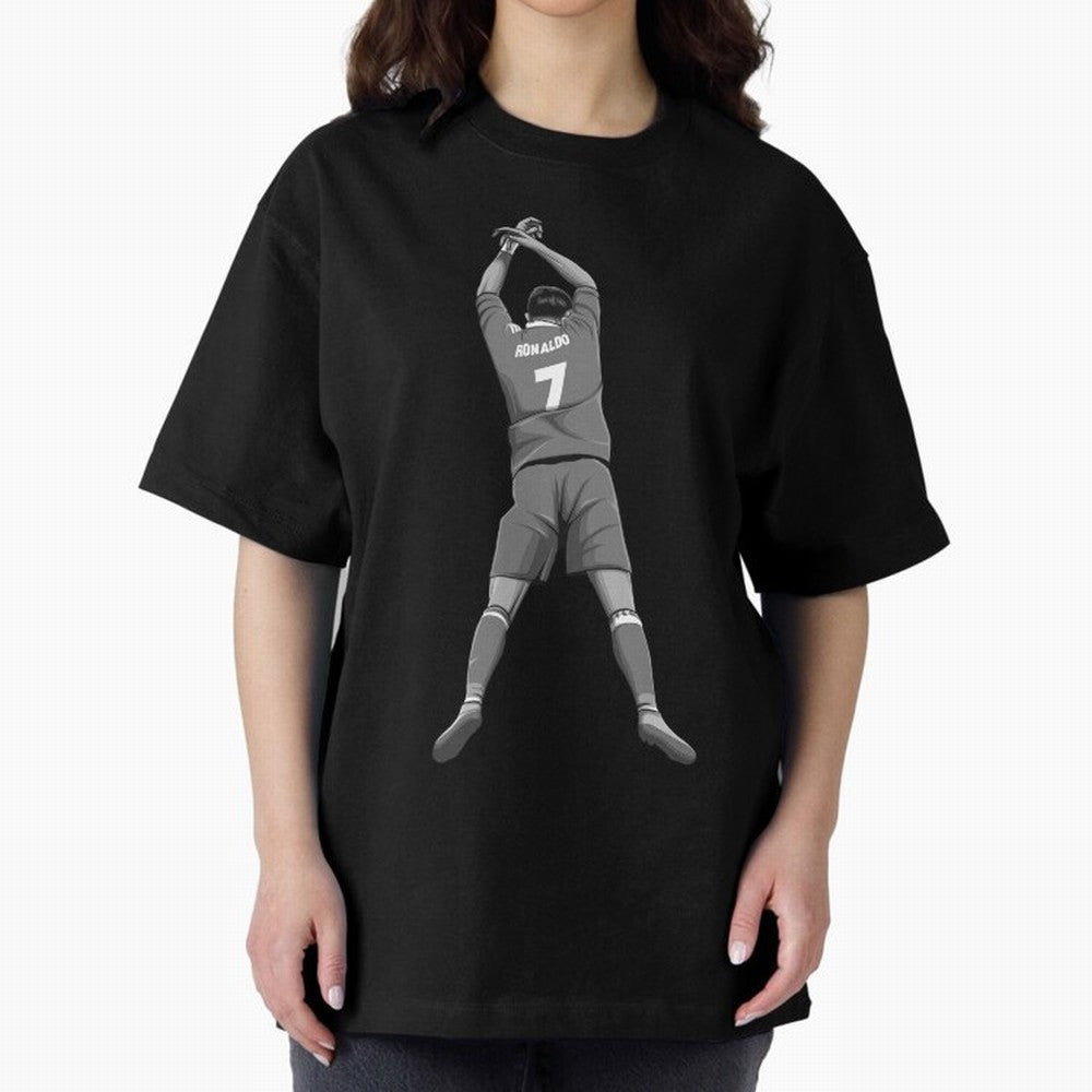 Cristiano Ronaldo Black and White Version Oversized T-Shirt Bring Home FIFA World Cup 2026 Spirit, Filled with Argentina, Messi, CR7 and Mbappe, Retro Football Energy, Iconic Rivalries, Trophy Chase Drama and Stadium Atmosphere; Created for Match