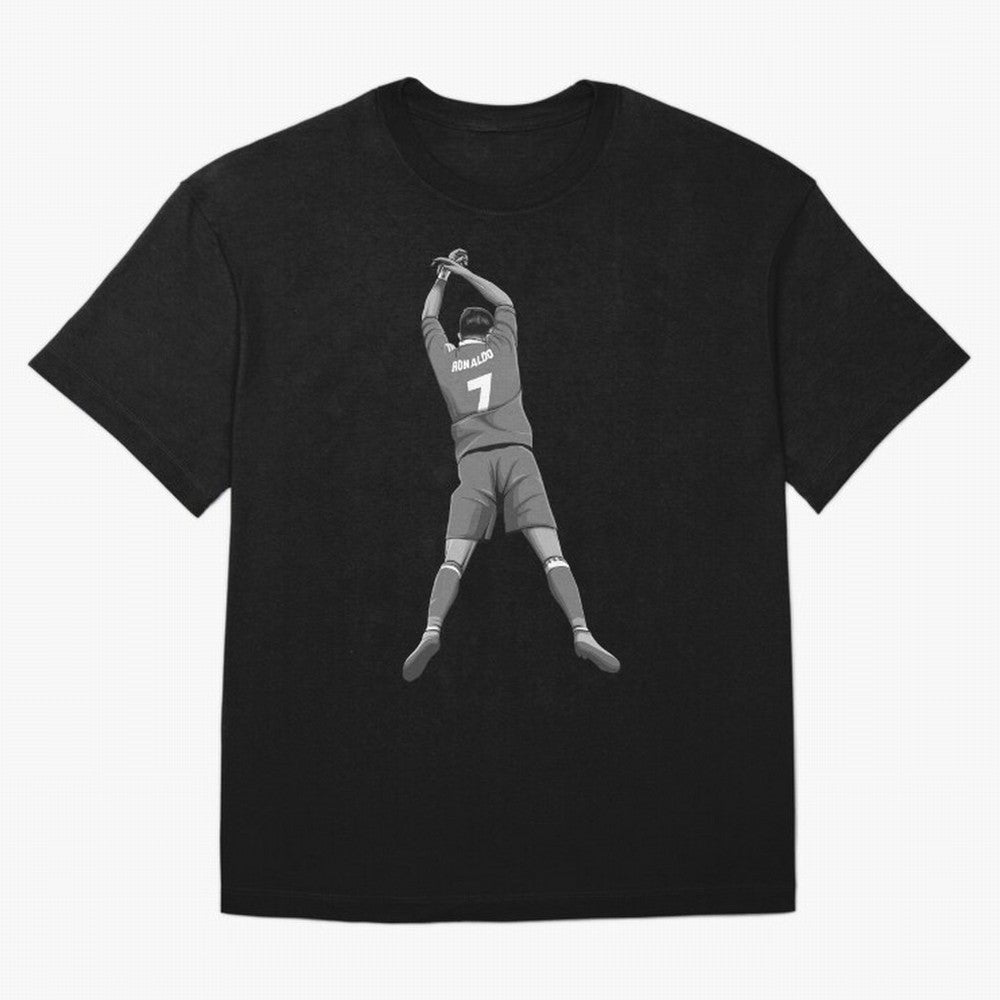 Cristiano Ronaldo Black and White Version Oversized T-Shirt Bring Home FIFA World Cup 2026 Spirit, Filled with Argentina, Messi, CR7 and Mbappe, Retro Football Energy, Iconic Rivalries, Trophy Chase Drama and Stadium Atmosphere; Created for Match