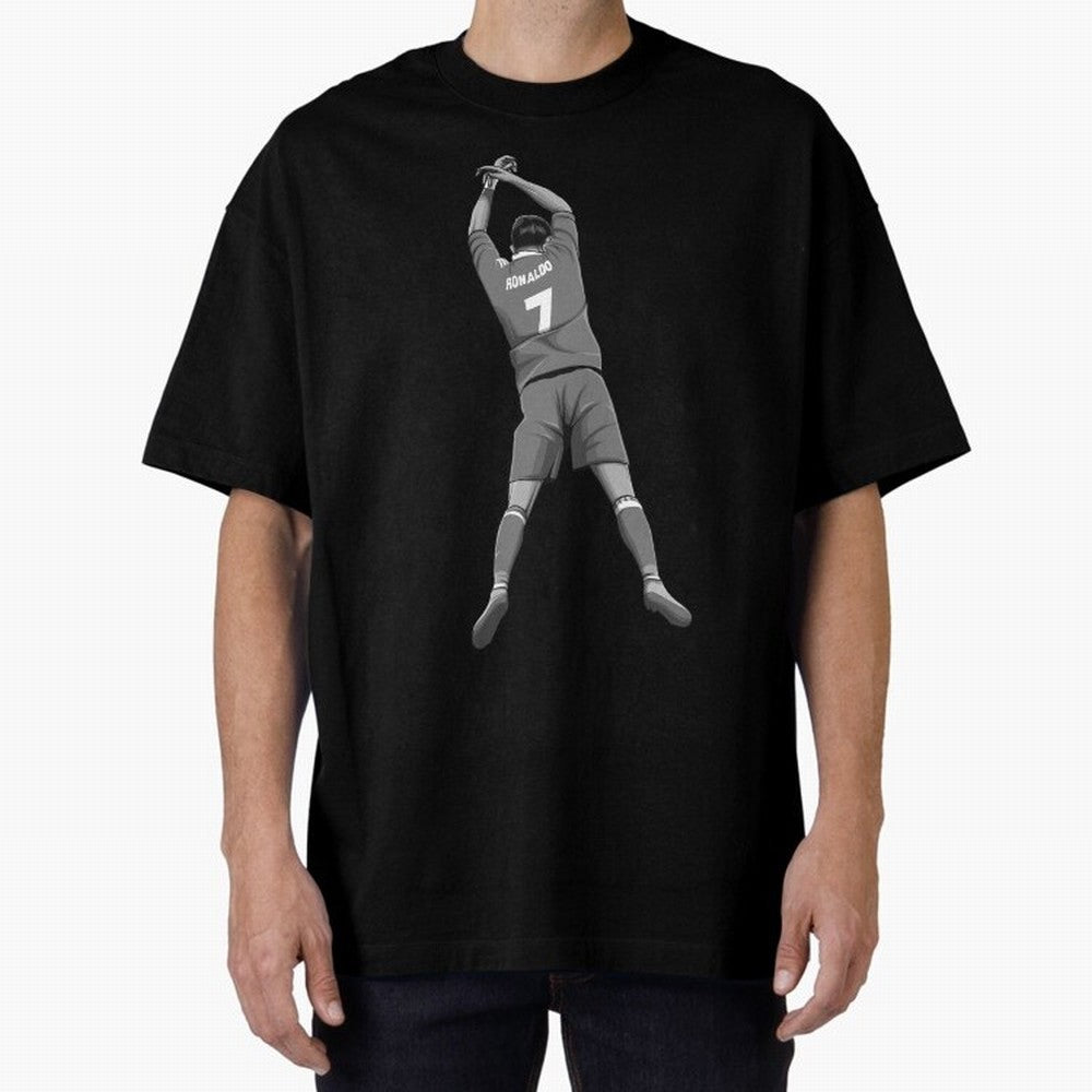 Cristiano Ronaldo Black and White Version Oversized T-Shirt Bring Home FIFA World Cup 2026 Spirit, Filled with Argentina, Messi, CR7 and Mbappe, Retro Football Energy, Iconic Rivalries, Trophy Chase Drama and Stadium Atmosphere; Created for Match