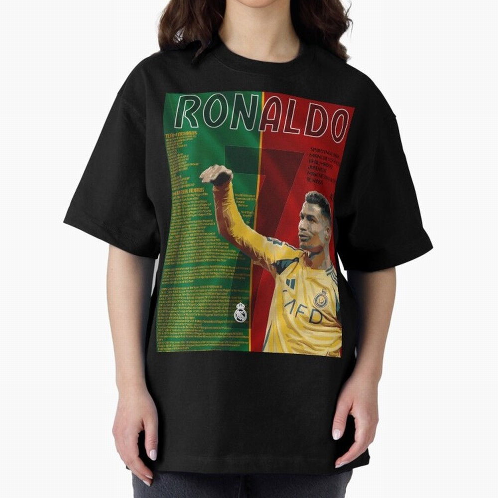 cristiano ronaldo 40th birthday tribute poster Oversized T-Shirt Embrace FIFA World Cup 2026 Group Stage Capturing Haaland and Mbappe, Netherlands Energy, Football History, Final Match Energy, Crowd Noise and Once in a Lifetime Moments; Perfect for