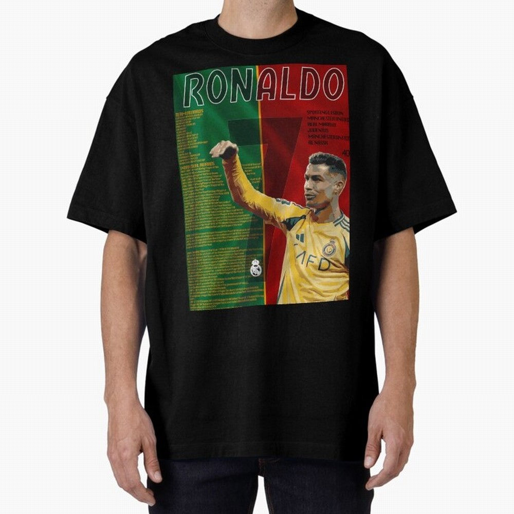 cristiano ronaldo 40th birthday tribute poster Oversized T-Shirt Embrace FIFA World Cup 2026 Group Stage Capturing Haaland and Mbappe, Netherlands Energy, Football History, Final Match Energy, Crowd Noise and Once in a Lifetime Moments; Perfect for