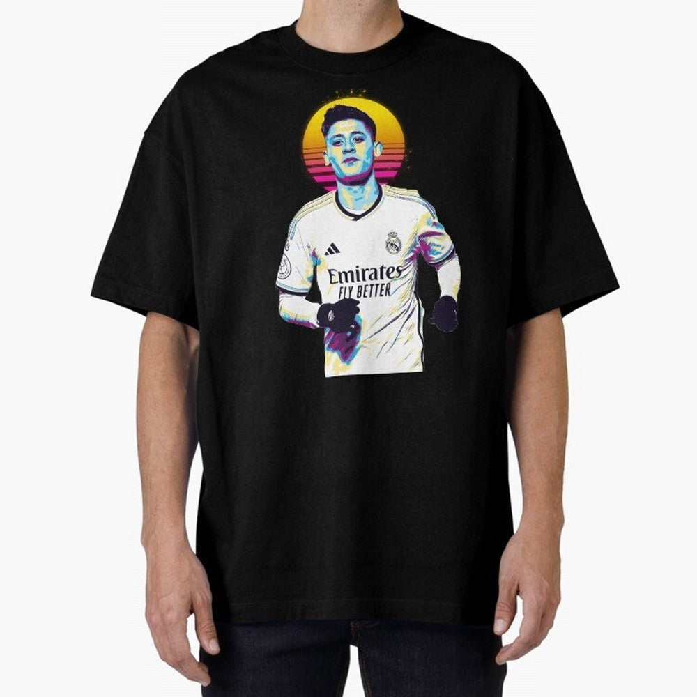 Arda Guler retro 80s Oversized T-Shirt Honor Football Greatness during Global Football Passion for FIFA World Cup 2026 Group Stage, Highlighting Neymar, Portugal, Spain and Germany, Football Festival Excitement, Trophy Ambitions, Country Rivalries