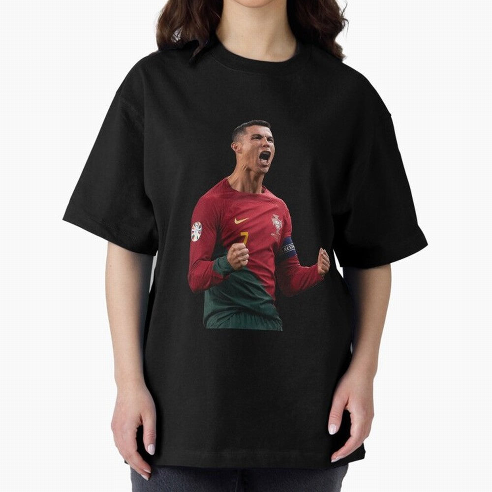 Cristiano Ronaldo T-Shirt Oversized T-Shirt Celebrate Supporters United by Global Football Passion for FIFA World Cup 2026 USA Canada Mexico, Inspired by Cristiano Ronaldo, Haaland and CR7, Spain, Football Festival Excitement, Trophy Ambitions,