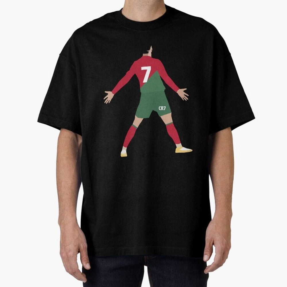 Cristiano Ronaldo illustration Oversized T-Shirt Bring Trophy Dreams to Global Football Passion for FIFA World Cup 2026, with CR7 and Messi, England, Retro Football Energy, Iconic Rivalries, Trophy Chase Drama and Stadium Atmosphere; Made for