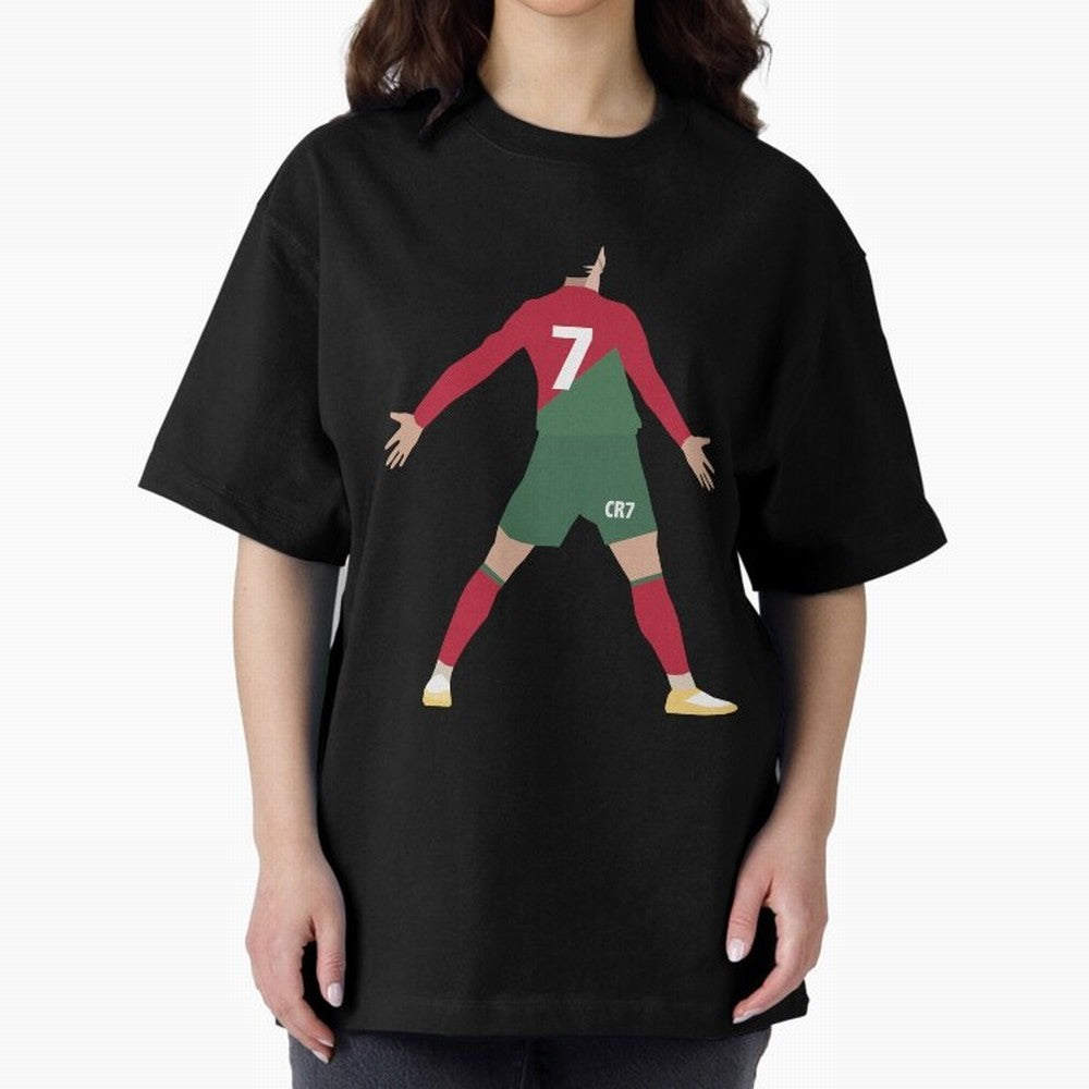 Cristiano Ronaldo illustration Oversized T-Shirt Bring Trophy Dreams to Global Football Passion for FIFA World Cup 2026, with CR7 and Messi, England, Retro Football Energy, Iconic Rivalries, Trophy Chase Drama and Stadium Atmosphere; Made for