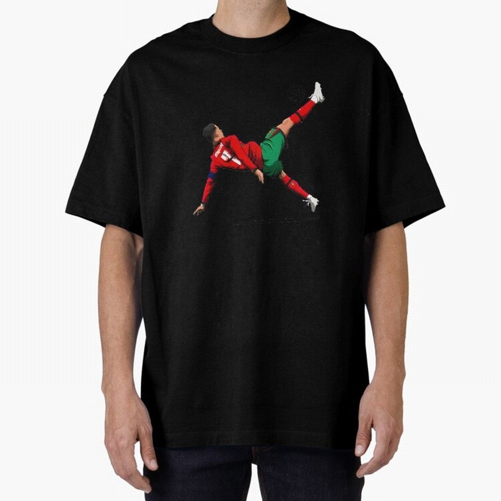 Cristiano Ronaldo 910th Goal Bicycle Kick Tribute Oversized T-Shirt Show Match Day Excitement for FIFA World Cup 2026 Inspired by Neymar, Brazil, Portugal and Argentina Energy, Worldwide Fan Energy, Dramatic Goals, Stadium Lights and Championship