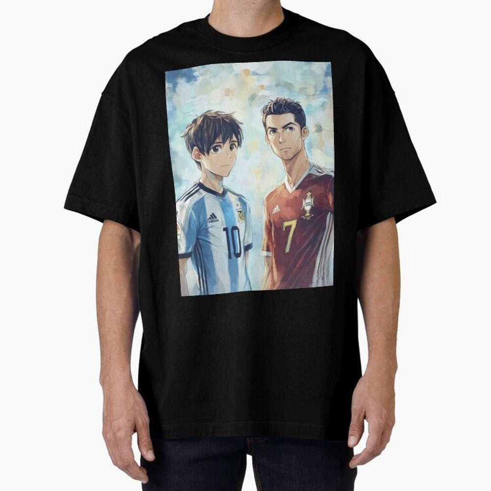 Lionel Messi and Cristiano Ronaldo Oversized T-Shirt Celebrate Soccer Greatness during FIFA World Cup 2026 USA Canada Mexico Filled with Mbappe and Neymar, Portugal, Spain and Germany Energy, Stadium Chants, National Pride, Trophy Dreams and