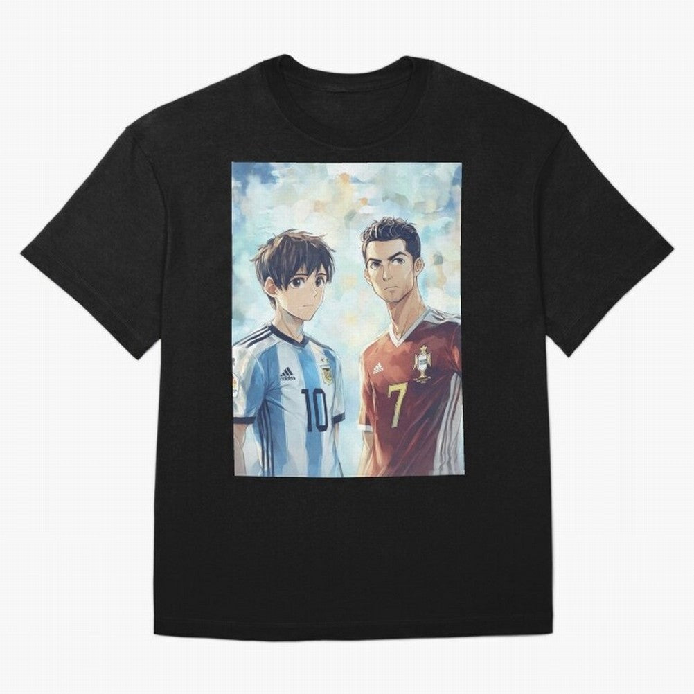 Lionel Messi and Cristiano Ronaldo Oversized T-Shirt Celebrate Soccer Greatness during FIFA World Cup 2026 USA Canada Mexico Filled with Mbappe and Neymar, Portugal, Spain and Germany Energy, Stadium Chants, National Pride, Trophy Dreams and