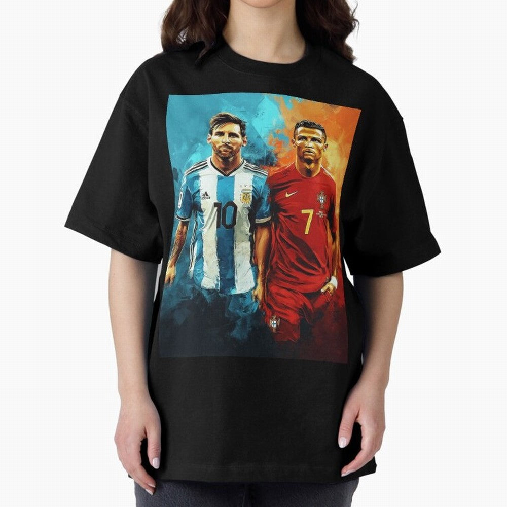Lionel Messi and Cristiano Ronaldo Oversized T-Shirt Back Your Heroes with the FIFA World Cup 2026 Group Stage Journey through Messi, CR7 and Mbappe Highlights, England, France and Netherlands Pride, Global Supporter Spirit, Legendary Goals,