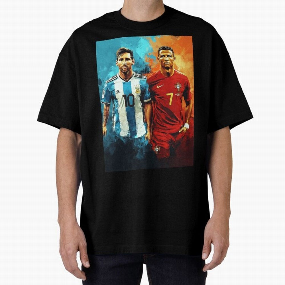 Lionel Messi and Cristiano Ronaldo Oversized T-Shirt Back Your Heroes with the FIFA World Cup 2026 Group Stage Journey through Messi, CR7 and Mbappe Highlights, England, France and Netherlands Pride, Global Supporter Spirit, Legendary Goals,