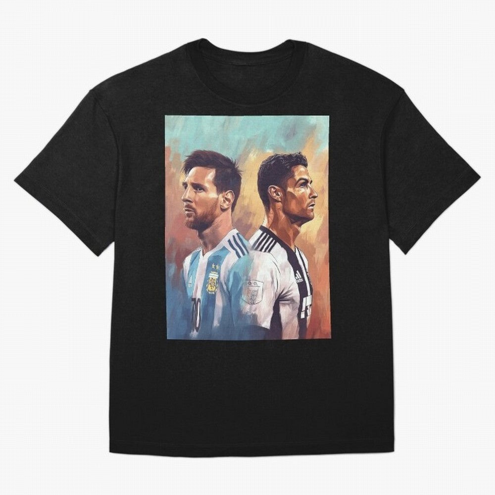 Lionel Messi and Cristiano Ronaldo Oversized T-Shirt Embrace Match Day Hype around FIFA World Cup 2026, Messi, CR7 and Mbappe, Brazil, Portugal and Argentina, Football Festival Excitement, Trophy Ambitions, Country Rivalries and Star Player Buzz;