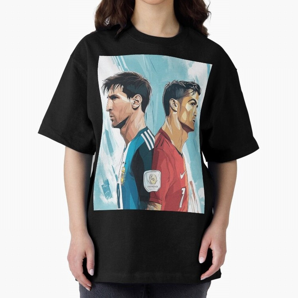 Lionel Messi and Cristiano Ronaldo Oversized T-Shirt Celebrate Global Passion for FIFA World Cup 2026 Group Stage for Fans of Neymar, Haaland and Cristiano Ronaldo and Portugal, Spain and Germany, Bringing Football Festival Excitement, Trophy