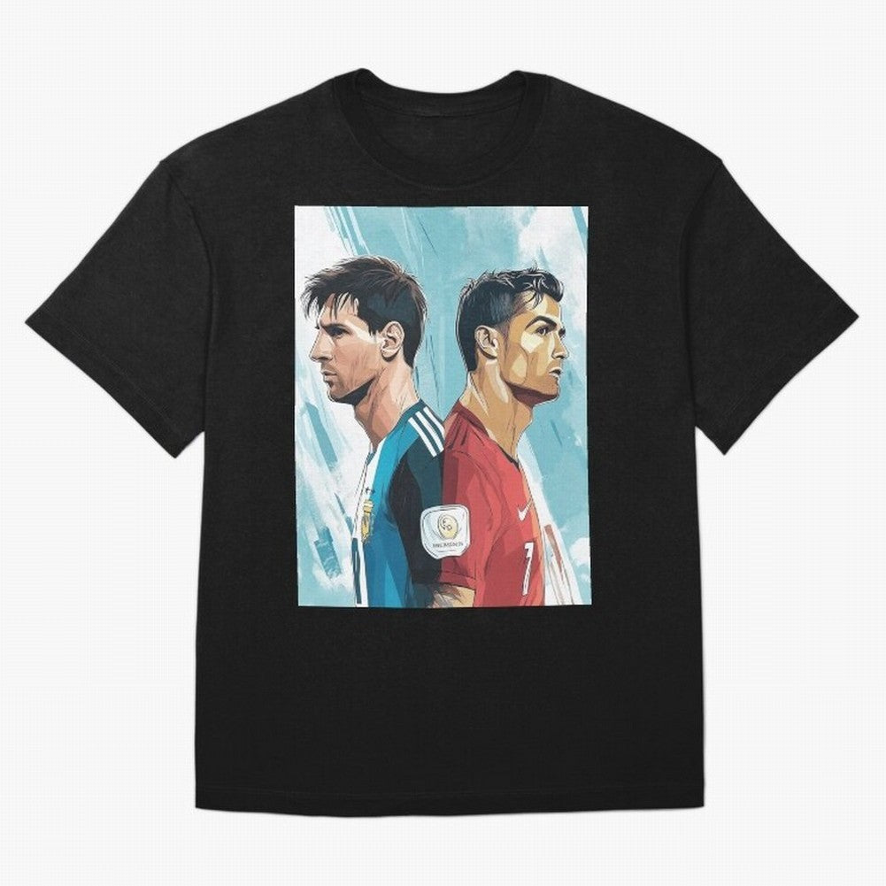 Lionel Messi and Cristiano Ronaldo Oversized T-Shirt Celebrate Global Passion for FIFA World Cup 2026 Group Stage for Fans of Neymar, Haaland and Cristiano Ronaldo and Portugal, Spain and Germany, Bringing Football Festival Excitement, Trophy