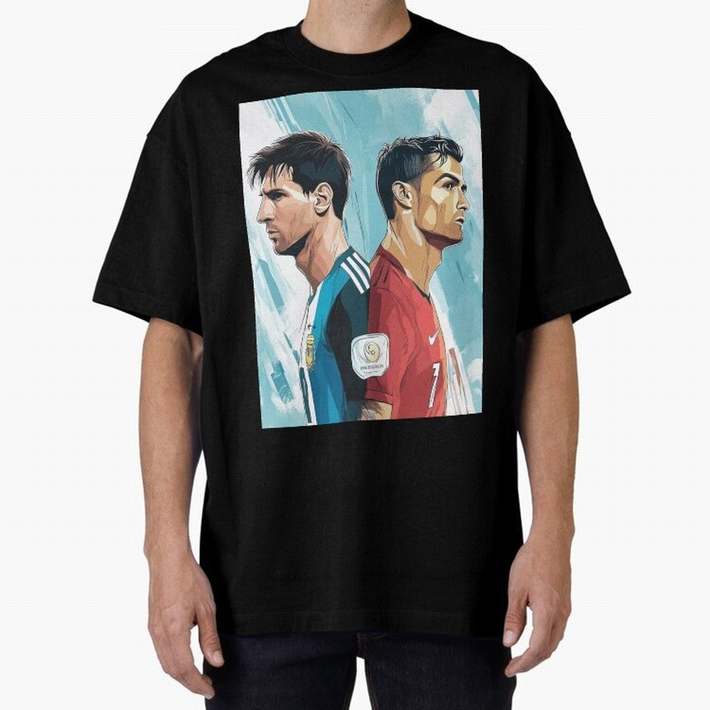 Lionel Messi and Cristiano Ronaldo Oversized T-Shirt Celebrate Global Passion for FIFA World Cup 2026 Group Stage for Fans of Neymar, Haaland and Cristiano Ronaldo and Portugal, Spain and Germany, Bringing Football Festival Excitement, Trophy