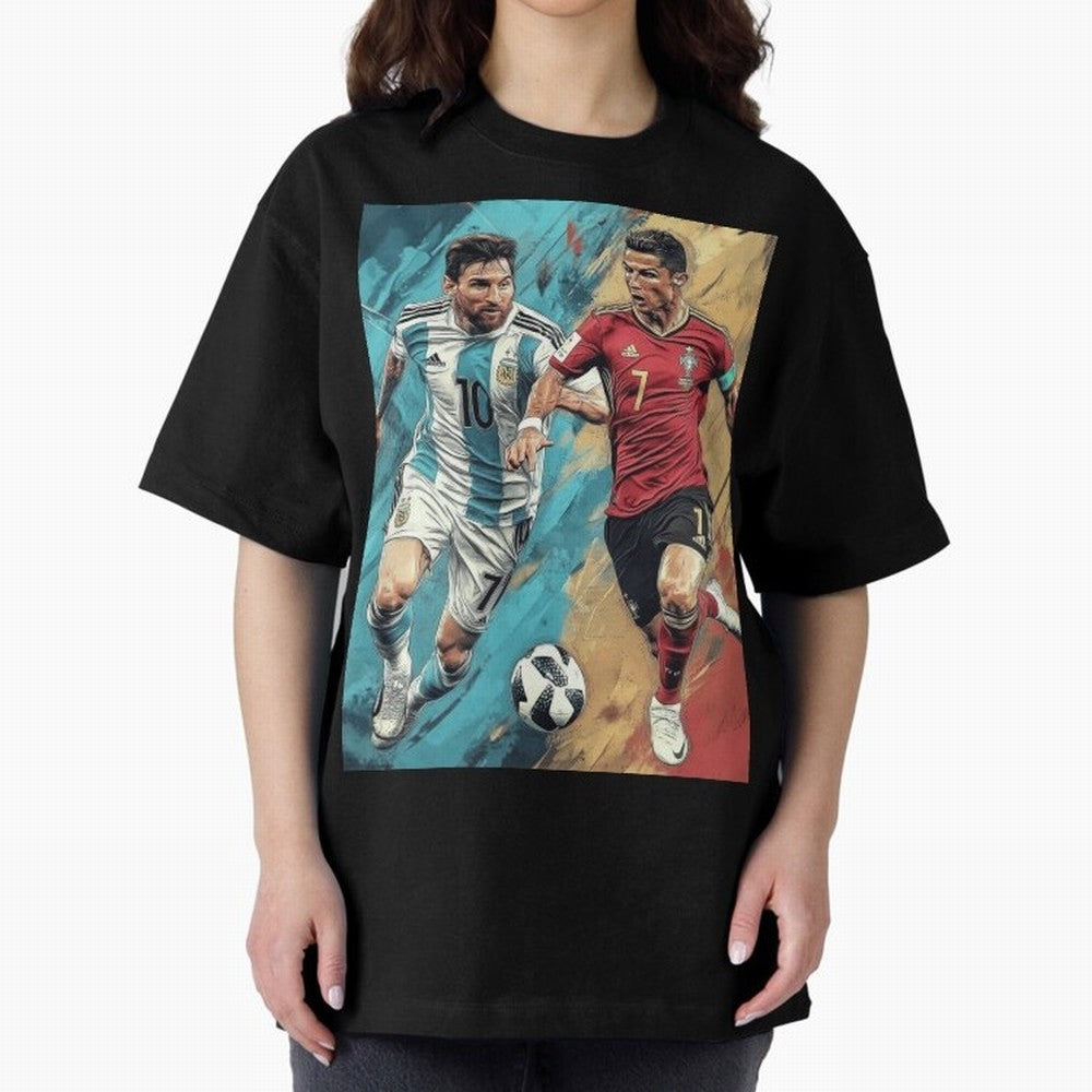 Lionel Messi and Cristiano Ronaldo Oversized T-Shirt Feel the Roar of Match Day Hype around FIFA World Cup 2026, Messi, Neymar and Mbappe, England, France and Netherlands, Fan Favorite Moments, National Team Passion, Big Match Drama and Soccer