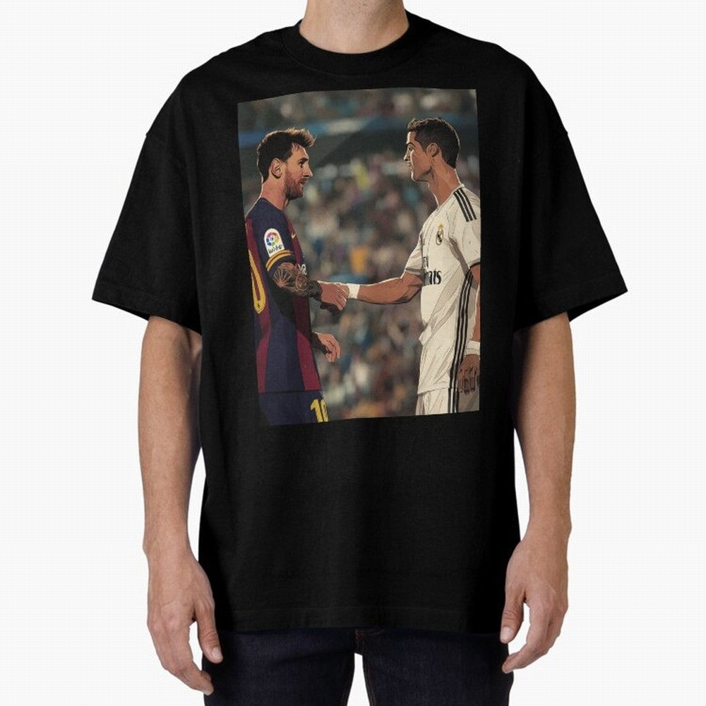 Lionel Messi and Cristiano Ronaldo Oversized T-Shirt Showcase FIFA World Cup 2026 USA Canada Mexico Spirit, Centered on Germany, Mbappe and Neymar, Vintage Soccer Flavor, Modern Football Stars, National Flags and Final Night Emotion; Ideal for Fans