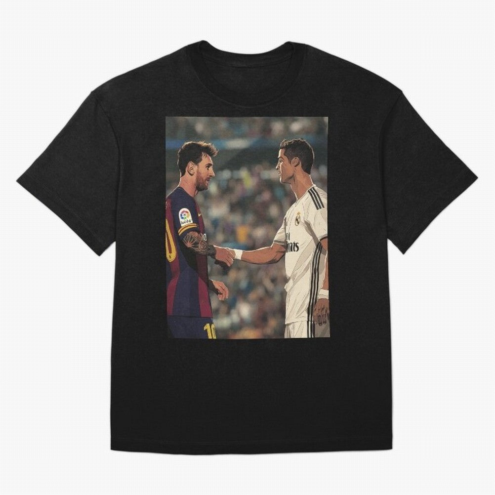 Lionel Messi and Cristiano Ronaldo Oversized T-Shirt Showcase FIFA World Cup 2026 USA Canada Mexico Spirit, Centered on Germany, Mbappe and Neymar, Vintage Soccer Flavor, Modern Football Stars, National Flags and Final Night Emotion; Ideal for Fans