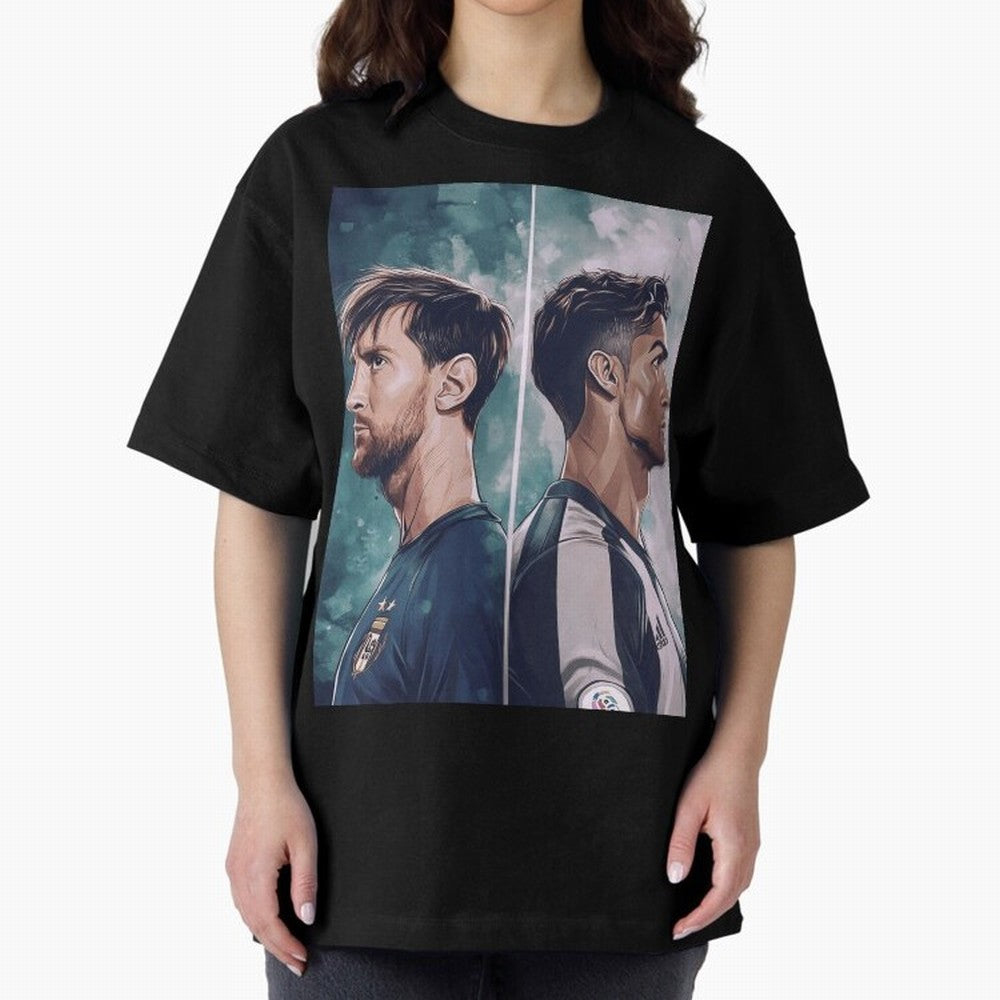 Lionel Messi and Cristiano Ronaldo Oversized T-Shirt Fuel the Hype around Global Football Passion for FIFA World Cup 2026 Group Stage, Featuring Messi, Neymar and Mbappe, Germany, Worldwide Fan Energy, Dramatic Goals, Stadium Lights and