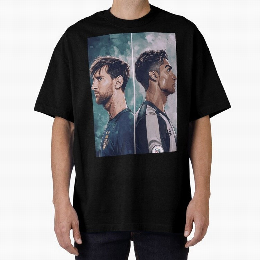 Lionel Messi and Cristiano Ronaldo Oversized T-Shirt Fuel the Hype around Global Football Passion for FIFA World Cup 2026 Group Stage, Featuring Messi, Neymar and Mbappe, Germany, Worldwide Fan Energy, Dramatic Goals, Stadium Lights and