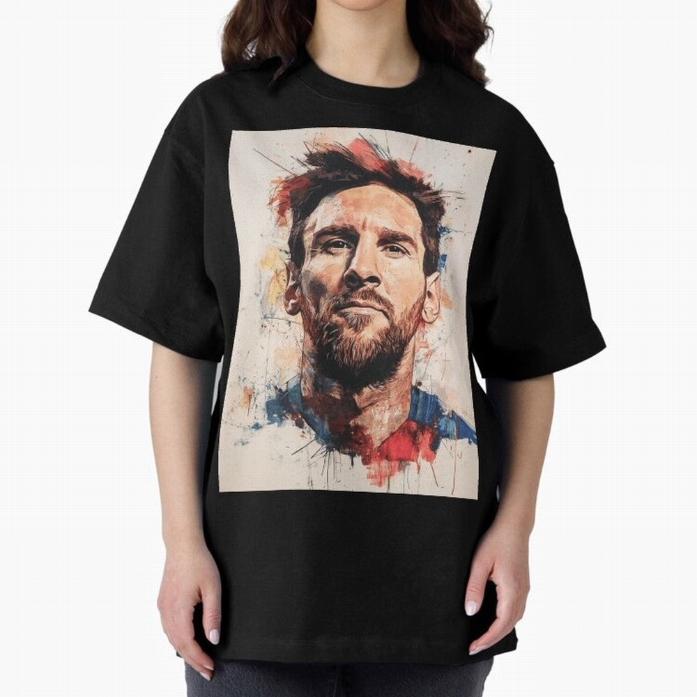 Lionel Messi Oversized T-Shirt Celebrate Unforgettable Nights in Global Football Passion for FIFA World Cup 2026 USA Canada Mexico, Centered on Messi and Cristiano Ronaldo, Argentina, Vintage Soccer Flavor, Modern Football Stars, National Flags and