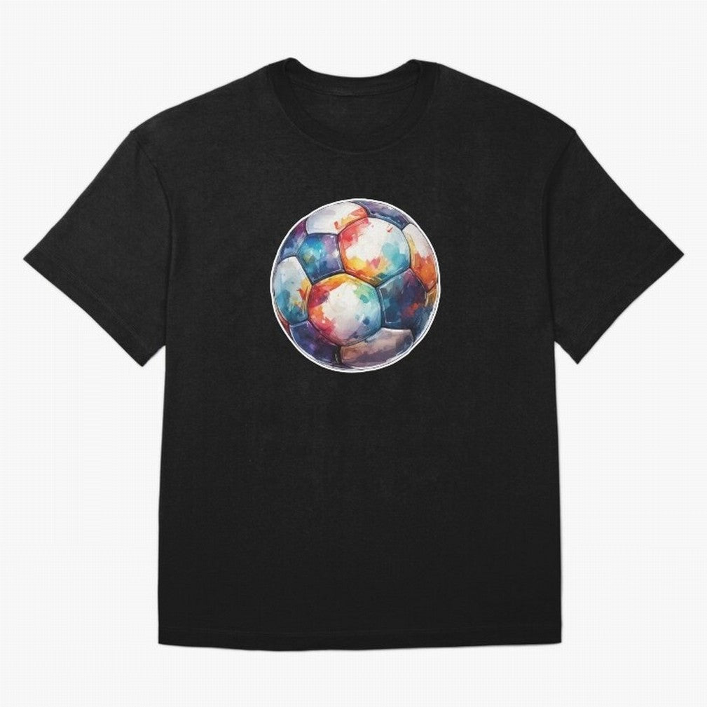 Football Soccer Ball Watercolor Illustration Drawing (Gray Blue BG) Oversized T-Shirt Represent Fans Who Live for the FIFA World Cup 2026 Group Stage Journey through Messi, Neymar and Mbappe Highlights, France Pride, Soccer Culture, Superstar