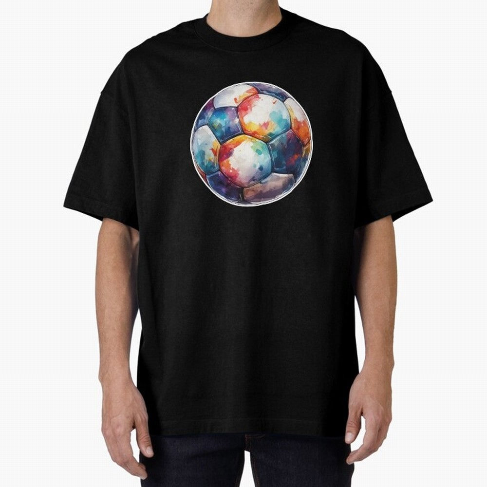 Football Soccer Ball Watercolor Illustration Drawing (Light Red BG) Oversized T-Shirt Join the Countdown to FIFA World Cup 2026 Group Stage Spirit, Connected to France and Portugal, Haaland and Mbappe, Soccer Culture, Superstar Moments, National