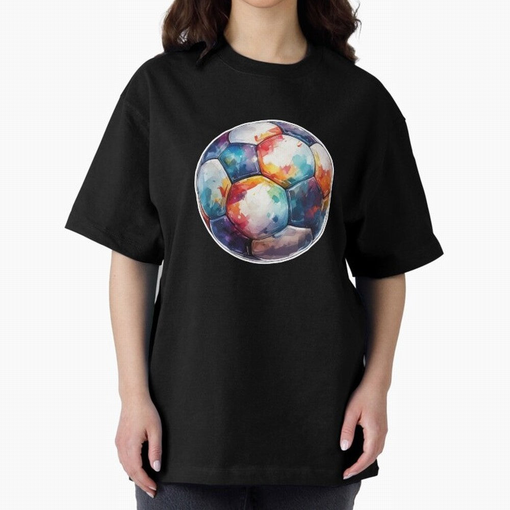 Football Soccer Ball Watercolor Illustration Drawing (Light Red BG) Oversized T-Shirt Join the Countdown to FIFA World Cup 2026 Group Stage Spirit, Connected to France and Portugal, Haaland and Mbappe, Soccer Culture, Superstar Moments, National