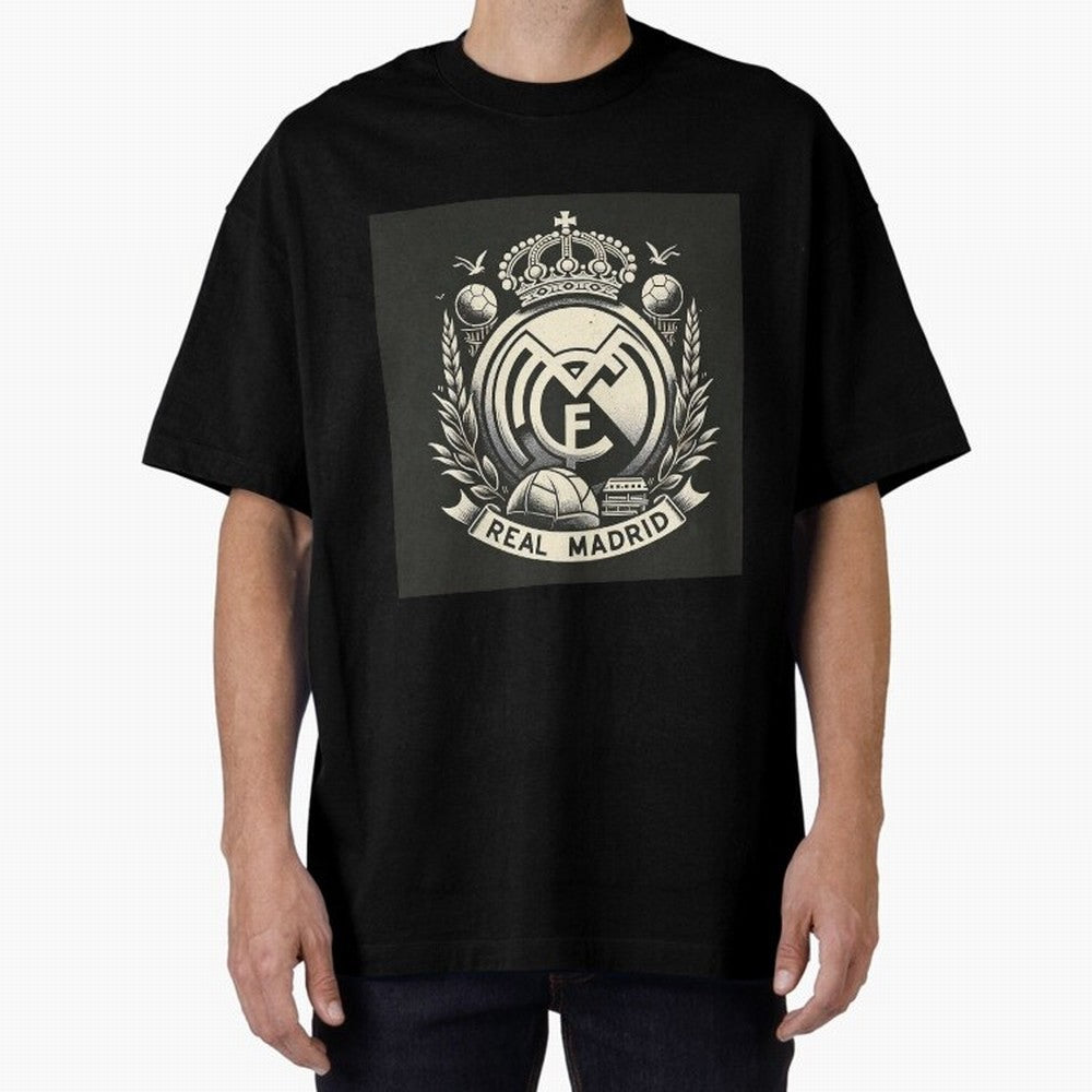 VIntage Style Real Madrid Logo Oversized T-Shirt Relive the Noise and Pride of FIFA World Cup 2026 for Fans of Messi, Neymar and Mbappe and Brazil, Bringing Tournament Hype, Historic Matchups, Family Viewing Parties and Global Sports Pride; Made
