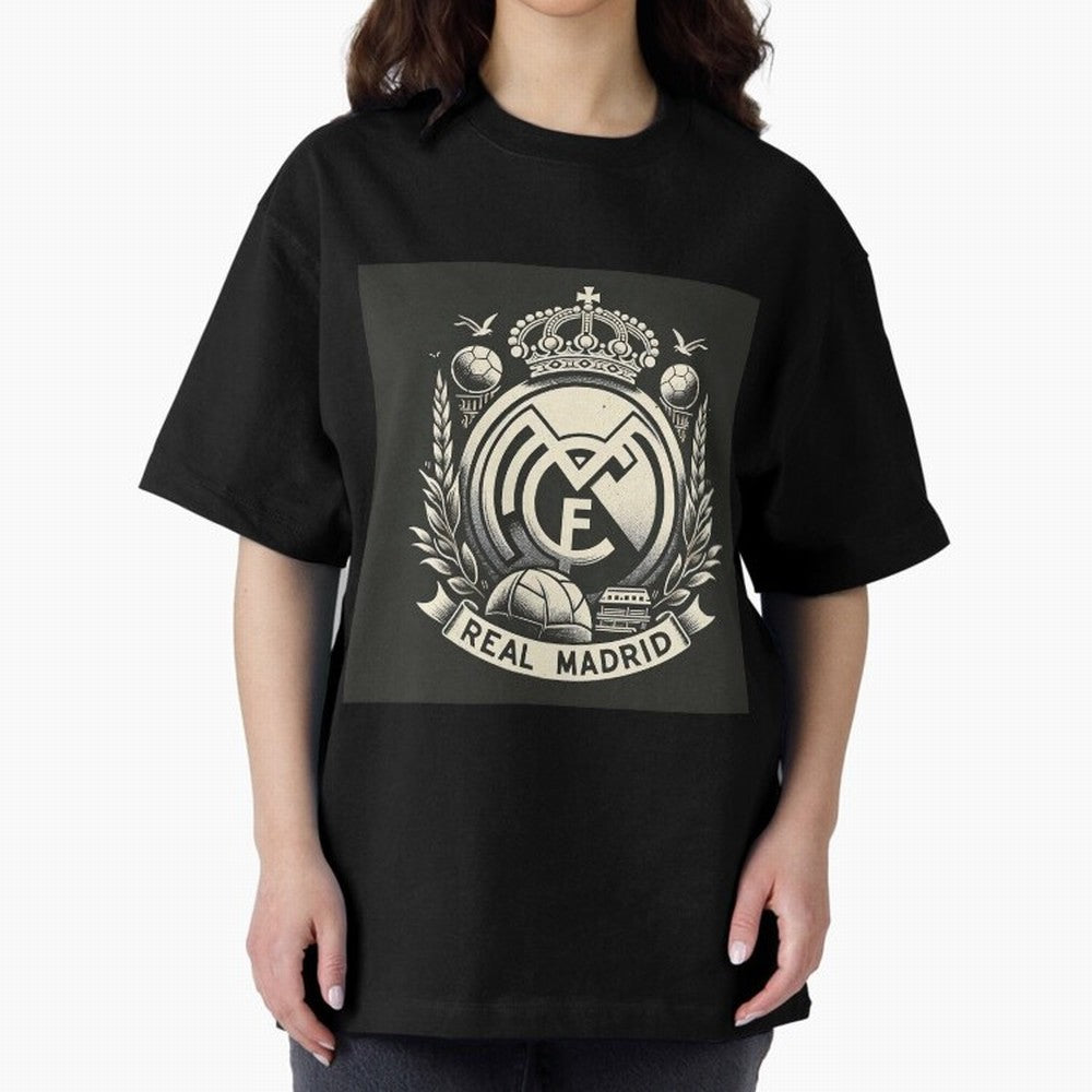 VIntage Style Real Madrid Logo Oversized T-Shirt Relive the Noise and Pride of FIFA World Cup 2026 for Fans of Messi, Neymar and Mbappe and Brazil, Bringing Tournament Hype, Historic Matchups, Family Viewing Parties and Global Sports Pride; Made