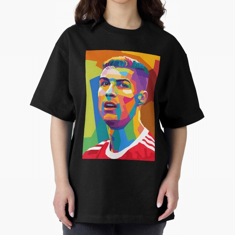 Cristiano Ronaldo Wpap Pop Art Oversized T-Shirt Spotlight the FIFA World Cup 2026 Group Stage Journey through Messi, Neymar and Mbappe Highlights, France Pride, Worldwide Fan Energy, Dramatic Goals, Stadium Lights and Championship Celebrations;