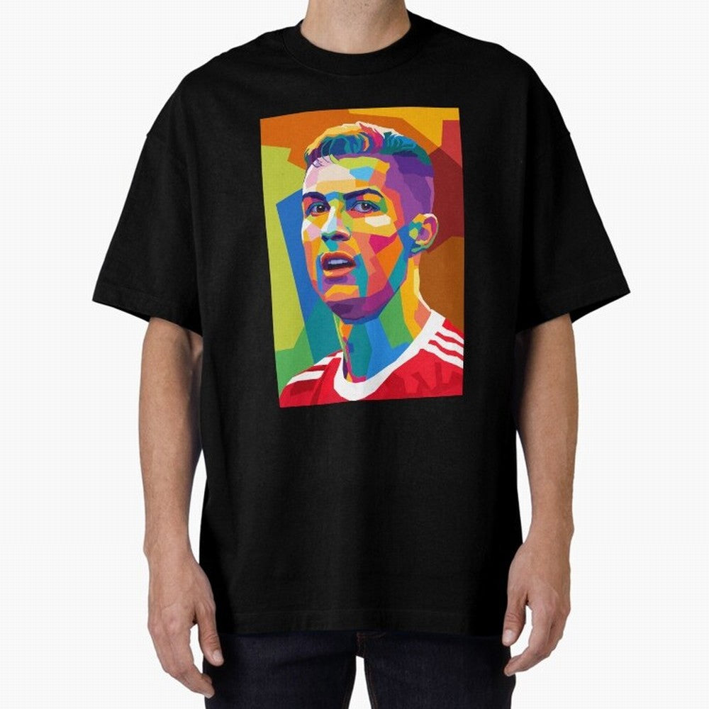Cristiano Ronaldo Wpap Pop Art Oversized T-Shirt Spotlight the FIFA World Cup 2026 Group Stage Journey through Messi, Neymar and Mbappe Highlights, France Pride, Worldwide Fan Energy, Dramatic Goals, Stadium Lights and Championship Celebrations;
