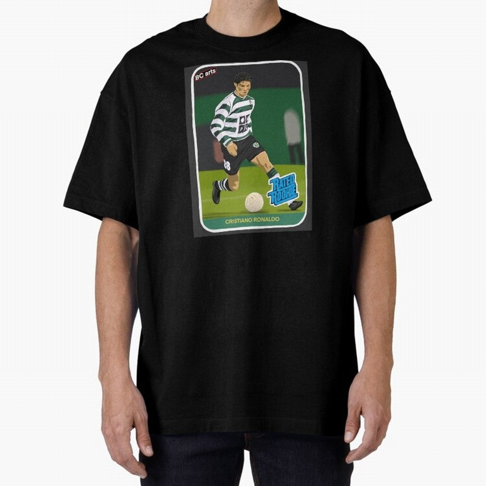 Sporting Lisbon Cristiano Ronaldo Rookie Card Artwork Oversized T-Shirt Capture Stadium Memories from FIFA World Cup 2026 Group Stage Celebrating Messi, Neymar and Mbappe, England, France and Netherlands Energy, Champion Mindset, Group Stage Buzz,