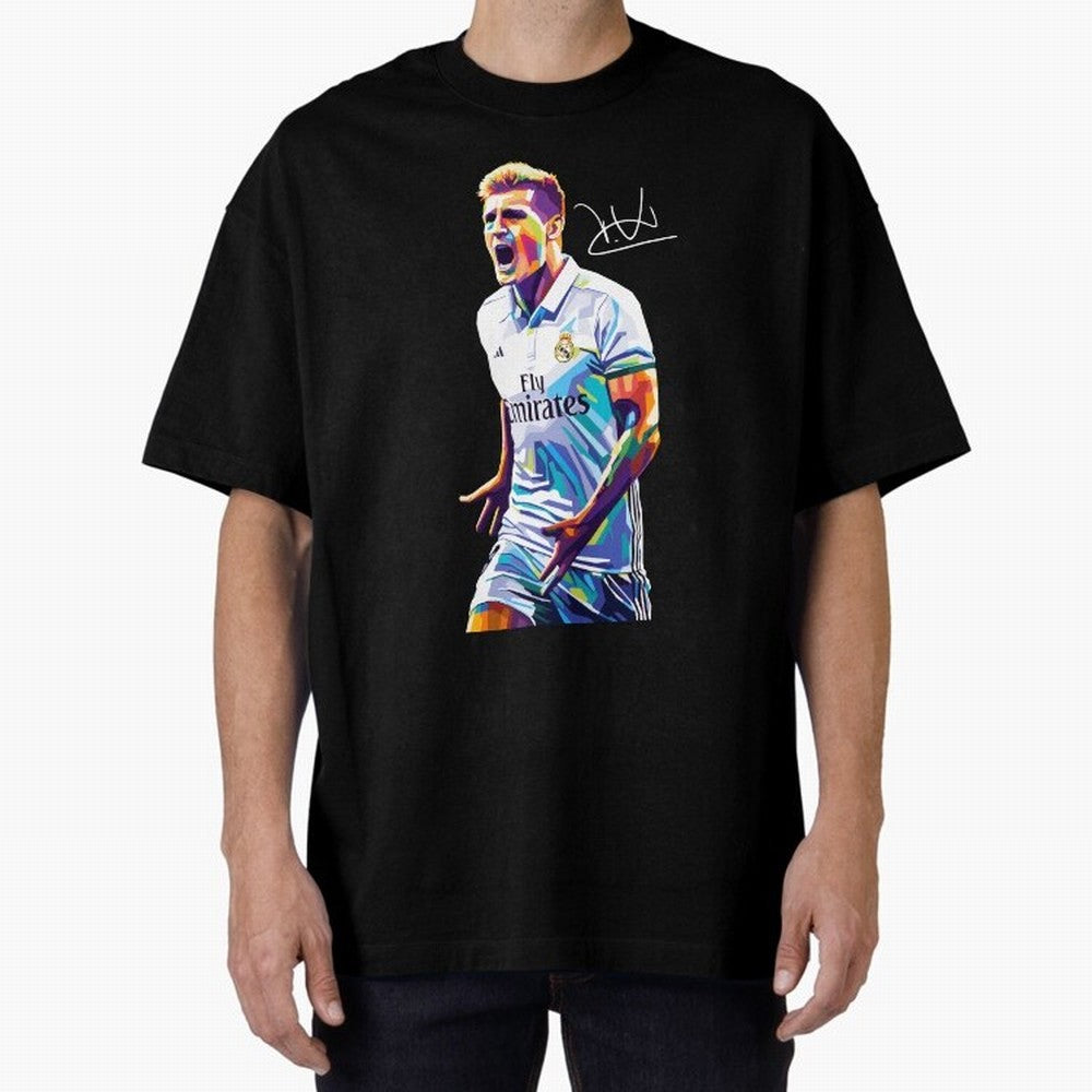 Kroos Footballer Wpap Art Oversized T-Shirt Honor Football Greatness during FIFA World Cup 2026 Group Stage for Fans of Mbappe and England, Bringing Retro Football Energy, Iconic Rivalries, Trophy Chase Drama and Stadium Atmosphere; Made for